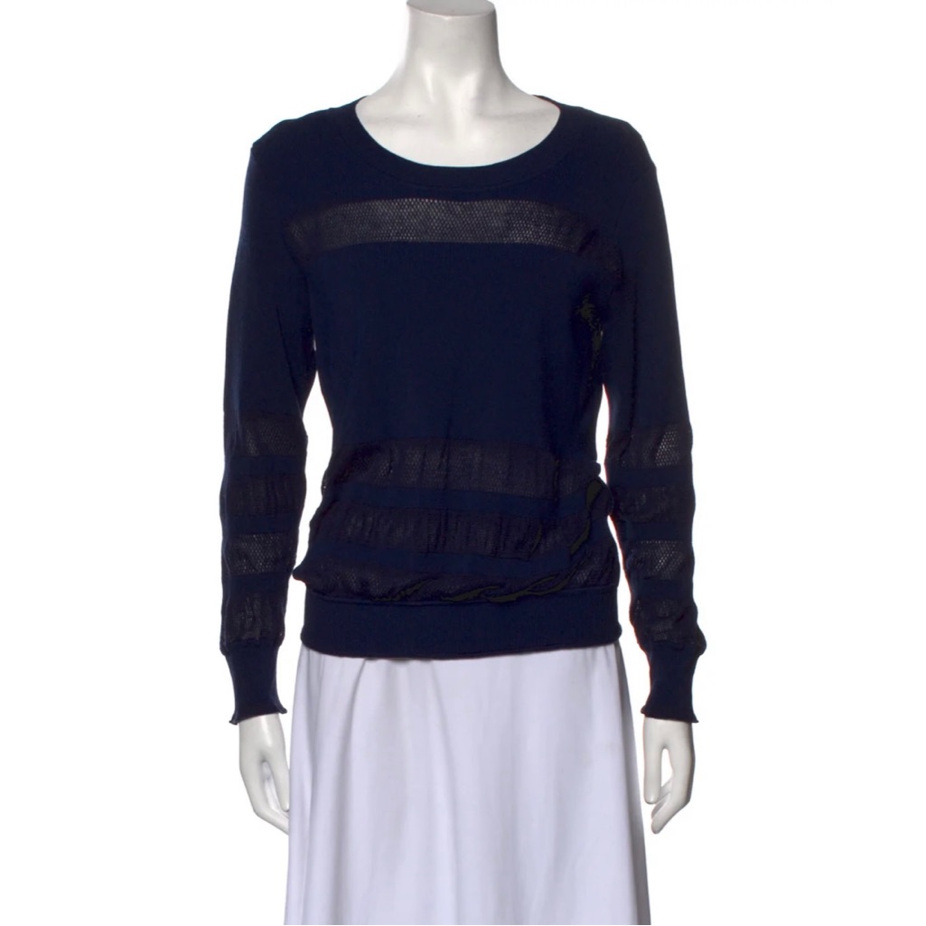 Sandro Scoop Neck Sweater/Top W/See Through Parts Long Sleeve Blue Sz 2/Medium